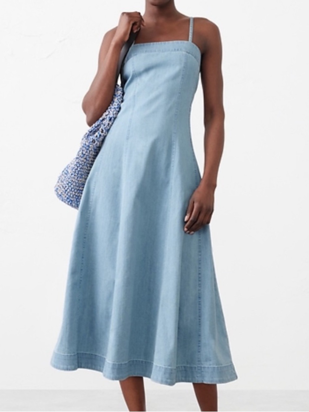 Banana Republic Denim Seamed Midi Dress Light Wash Blue Medium